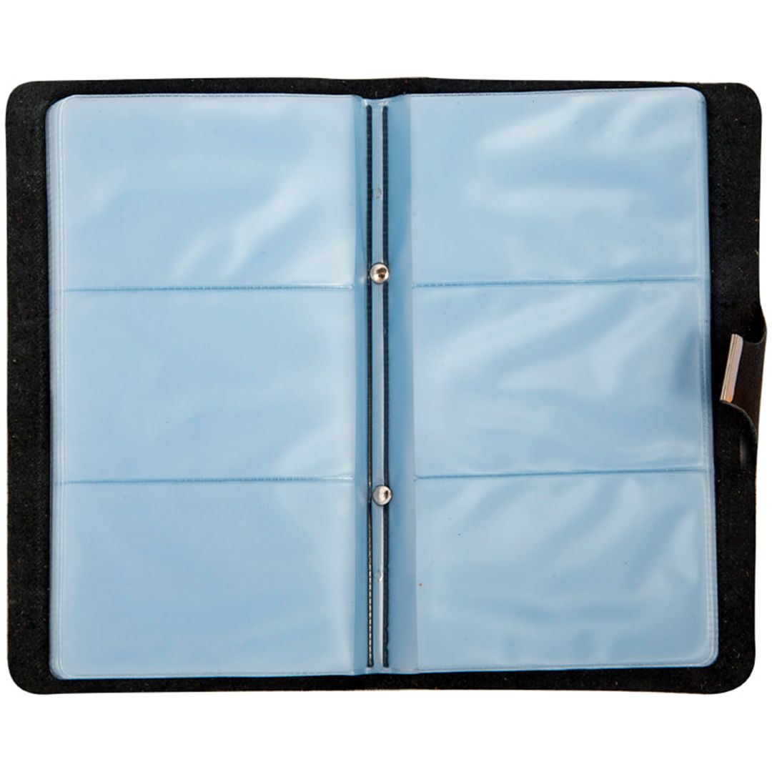 Визитница 3-х рядная OfficeSpace на 96 визиток, 110*190 мм, кожа, кнопка, серая / Визитницы настольные №2