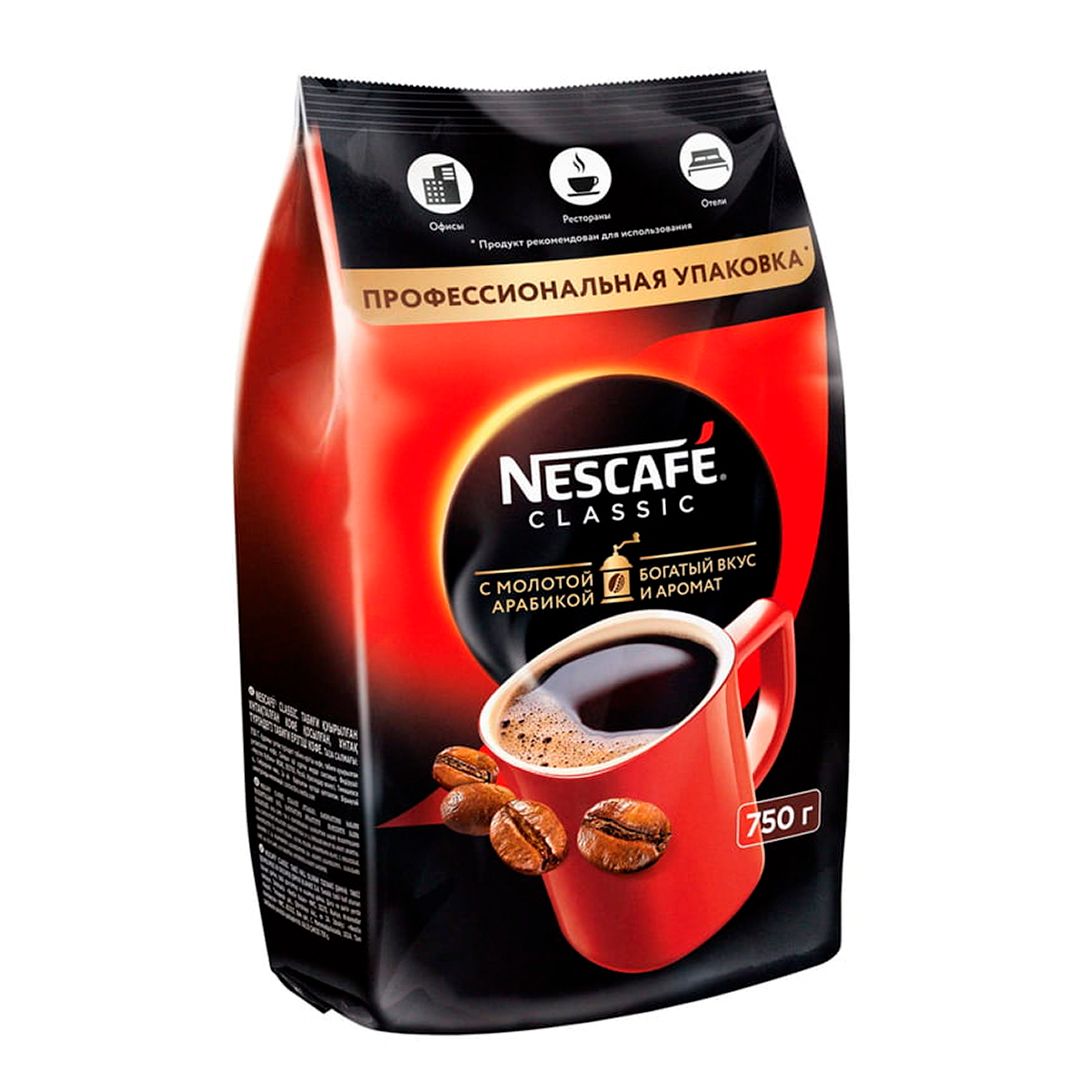 Ерігіш кофе Nescafe Classic, 750 гр, вакуумды қаптама