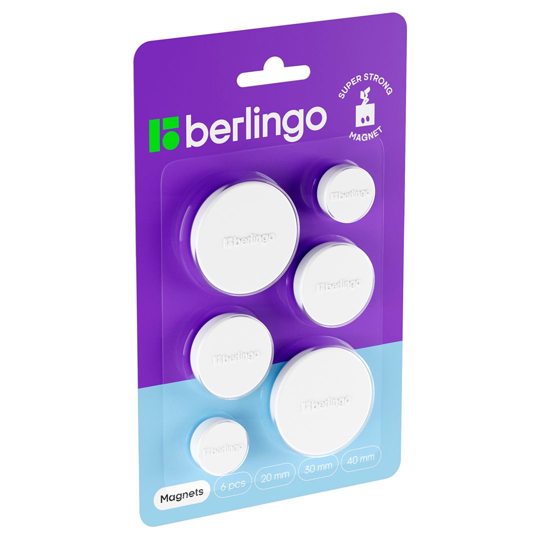 Магниты Berlingo, диаметр 2/3/4 см, 6 штук в упаковке / Магниты для досок
