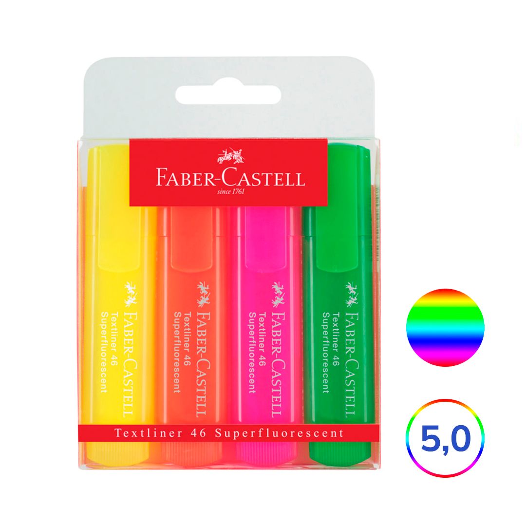Набор текстмаркеров Faber-Castell "46 Superfluorescent", флуоресцентные, 1-5 мм, 4 цвета / Текстовыделители