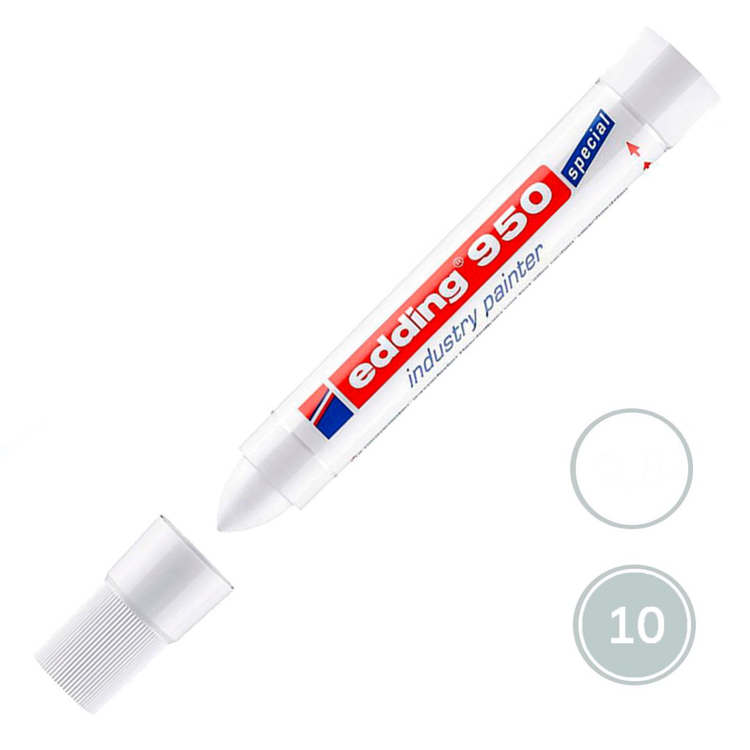 Маркер промышленный Edding "950", пулевидный наконечник 10 мм, белый / Маркеры перманентные нестираемые