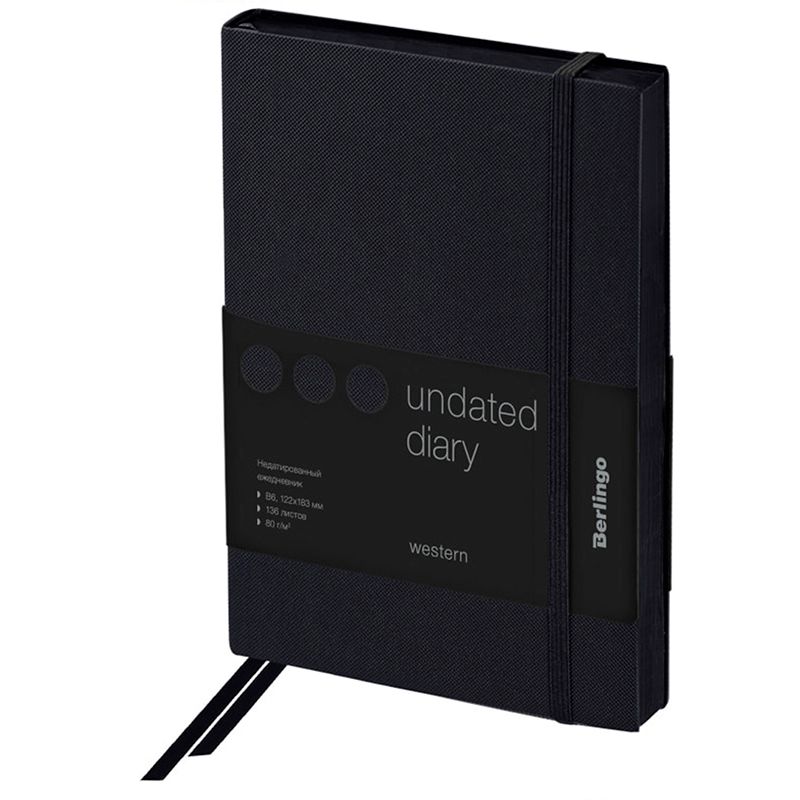 Ежедневник недатированный Berlingo "Western", B6, 136 л., с резинкой, черный / Ежедневники недатированные №2