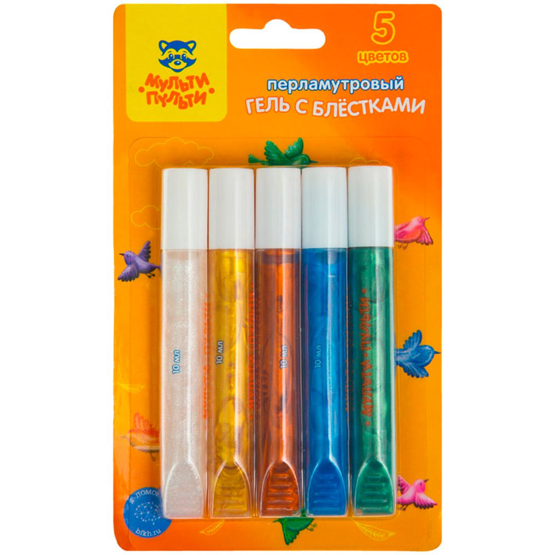 Гель с блестками Мульти-Пульти "Приключения Енота", перламутровый, 5 цветов, 10 мл / Творчество / Хобби	