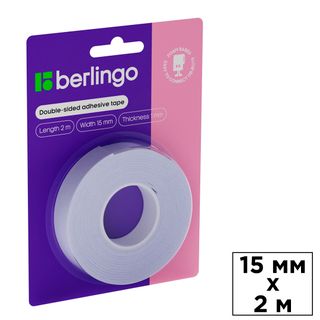 Екі жақты жабысқақ таспа Berlingo, өлшемі 15 мм*2 м, көбік негізінде, ақ / Монтажды және арнайы таспалар