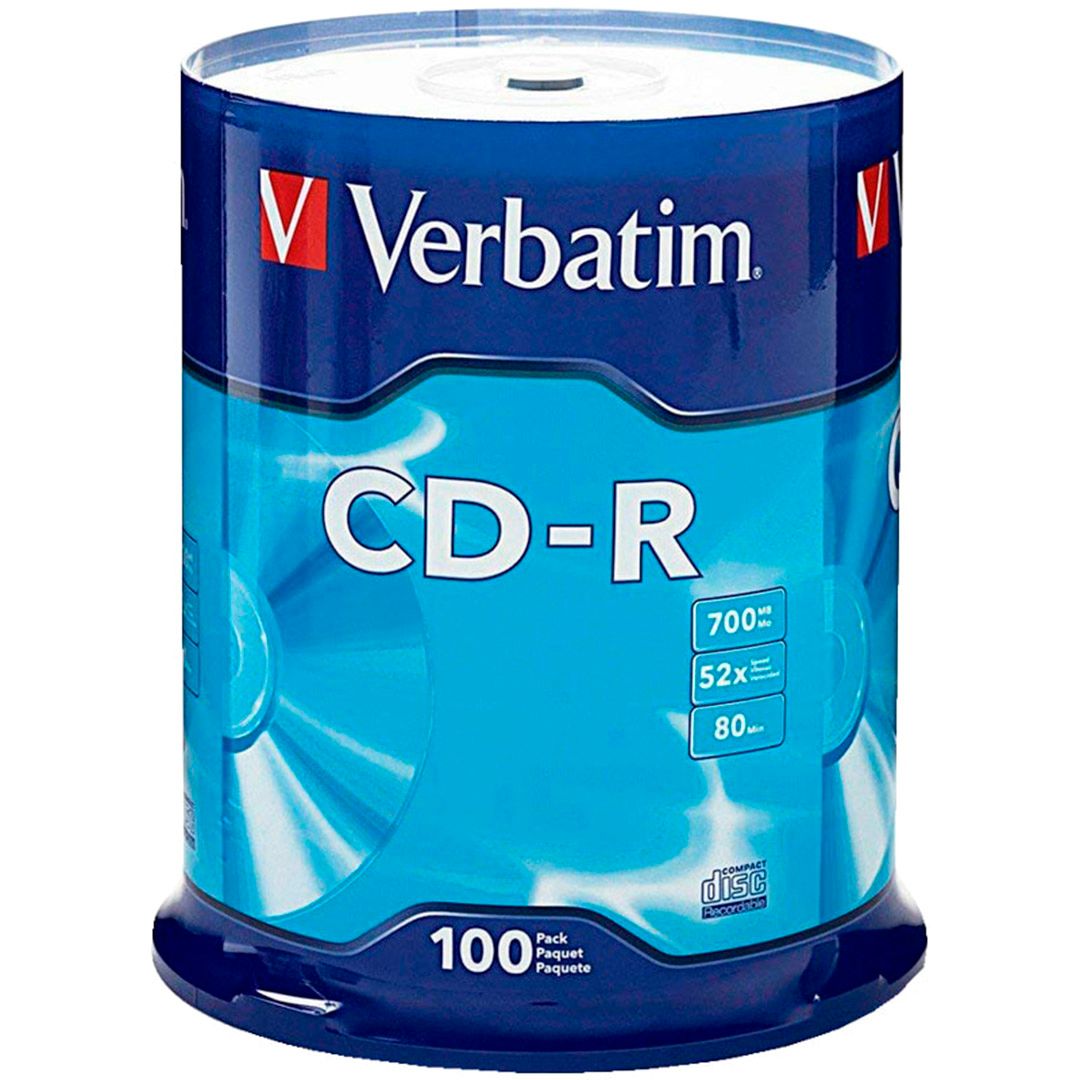 Диск CD-R Verbatim, 700 Mb, 52x, Cake Box, 100 шт/упак / Диски CD/DVD