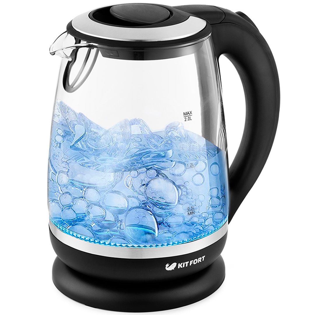 Электрический чайник Kitfort KT-655, 2 л, стекло, черный / Чайники	