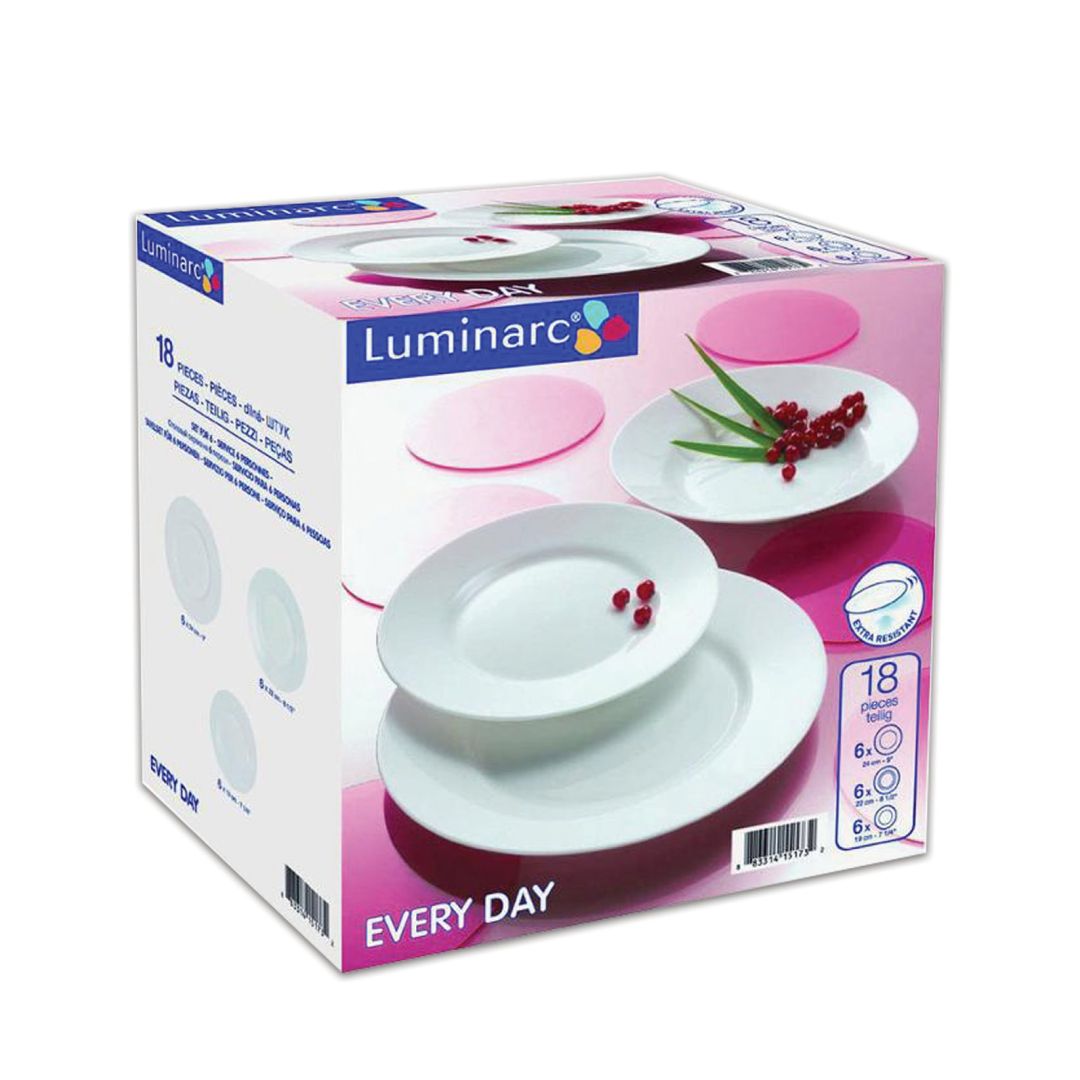 Асханалық ыдыстар жинағы Luminarc "Everyday", 18 құрал, 26 см, ақ шыны