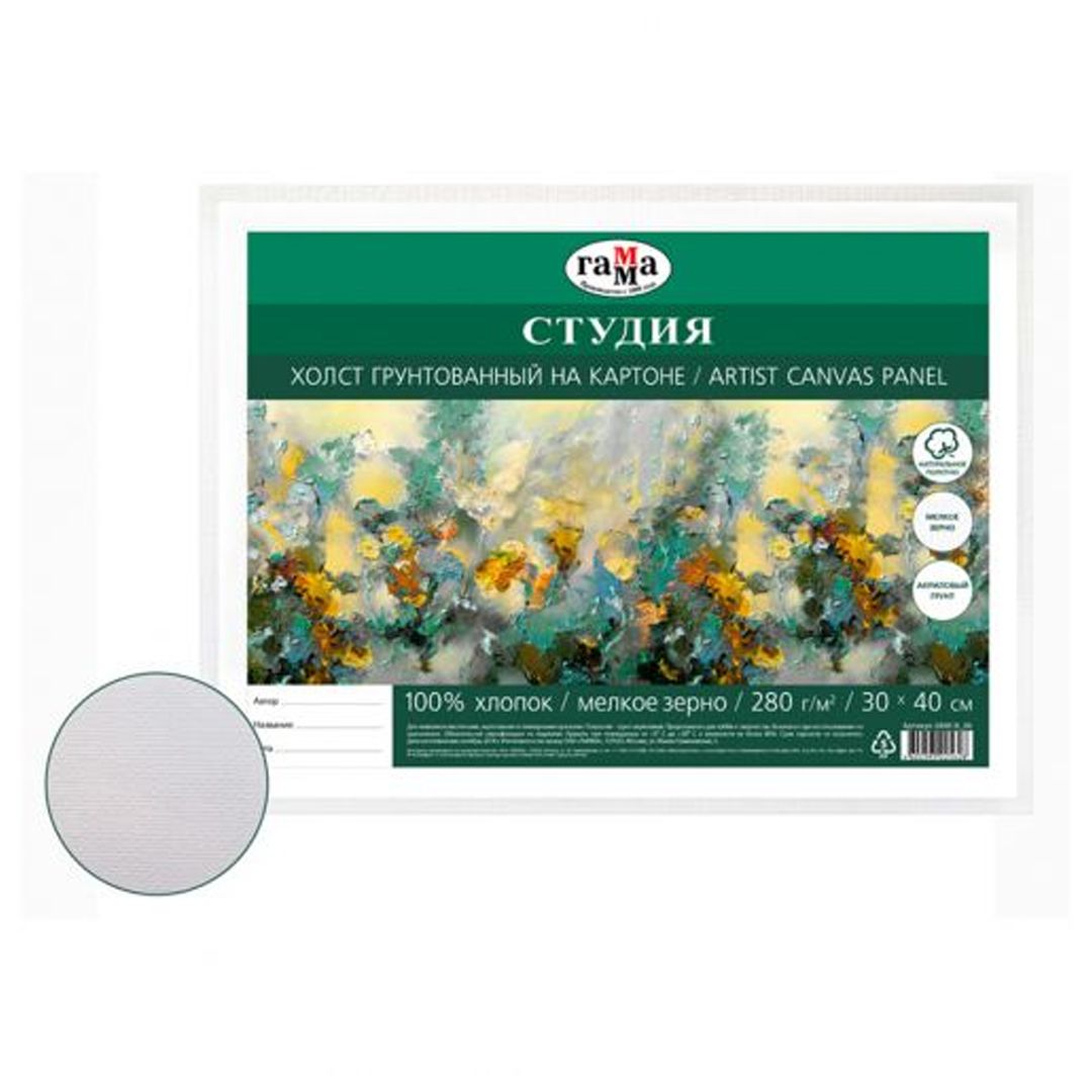 Холст на картоне Гамма "Студия", размер 30*40 см, хлопок, мелкое зерно / Холст на подрамнике