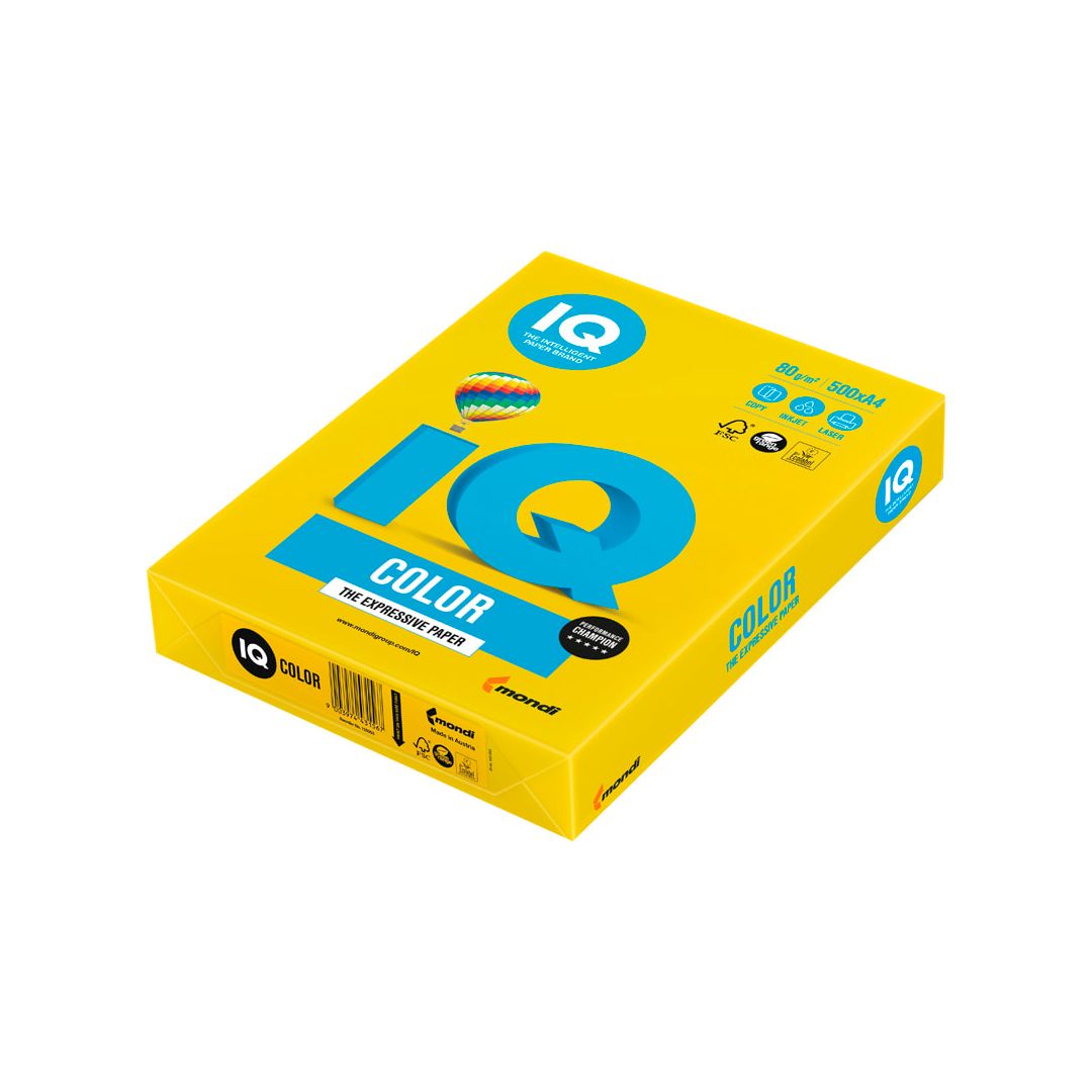 Бумага IQ Color Intensive, А4, 80 г/м2, 500 листов, ярко-желтая / Бумага цветная №2