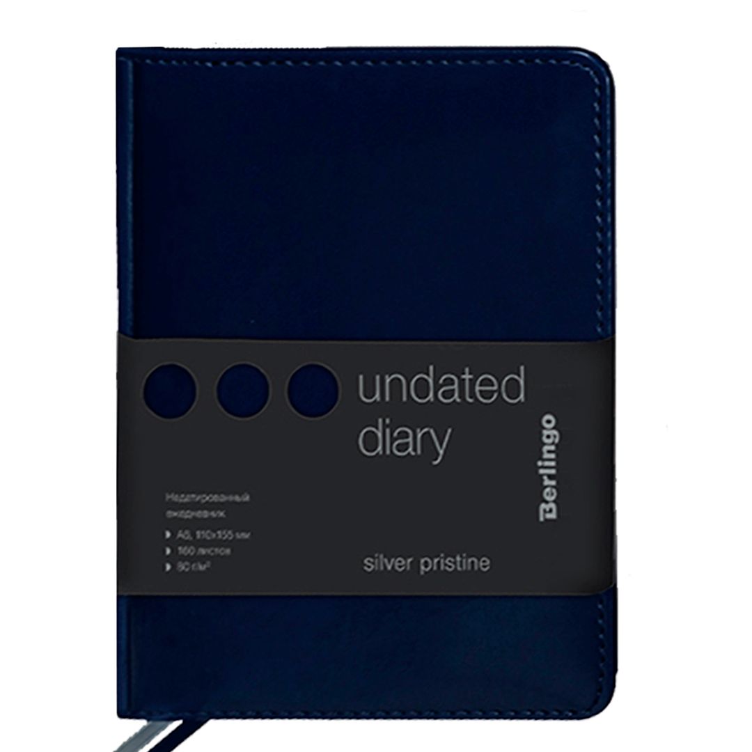 Ежедневник недатированный Berlingo "Silver Pristine", А6, 160 л., кожзам, серебряный срез, синий / Ежедневники недатированные