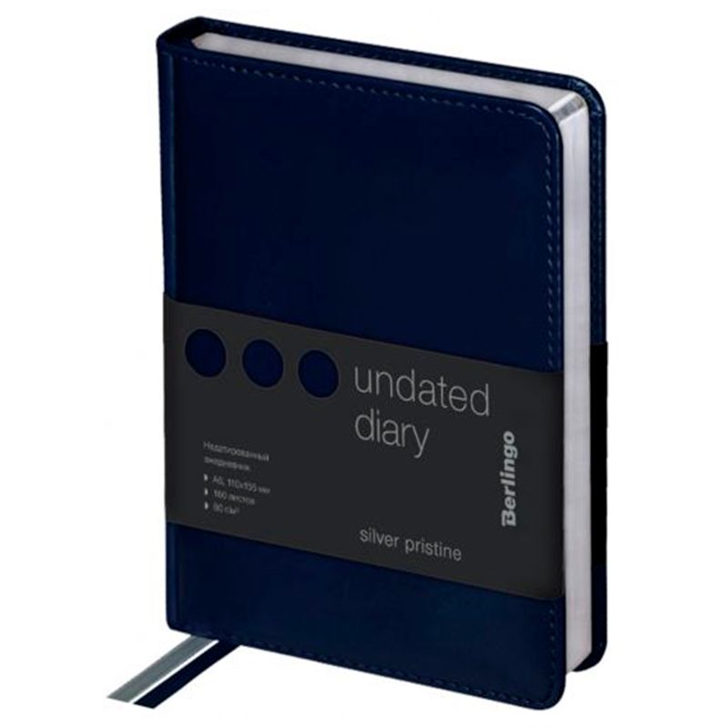 Ежедневник недатированный Berlingo "Silver Pristine", А6, 160 л., кожзам, серебряный срез, синий / Ежедневники недатированные №2