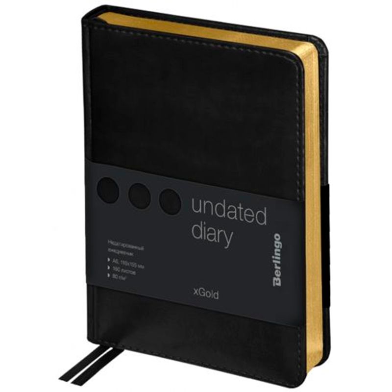 Ежедневник недатированный Berlingo "xGold", А6, 160 л., кожзам, золотой срез, черный / Ежедневники недатированные №2