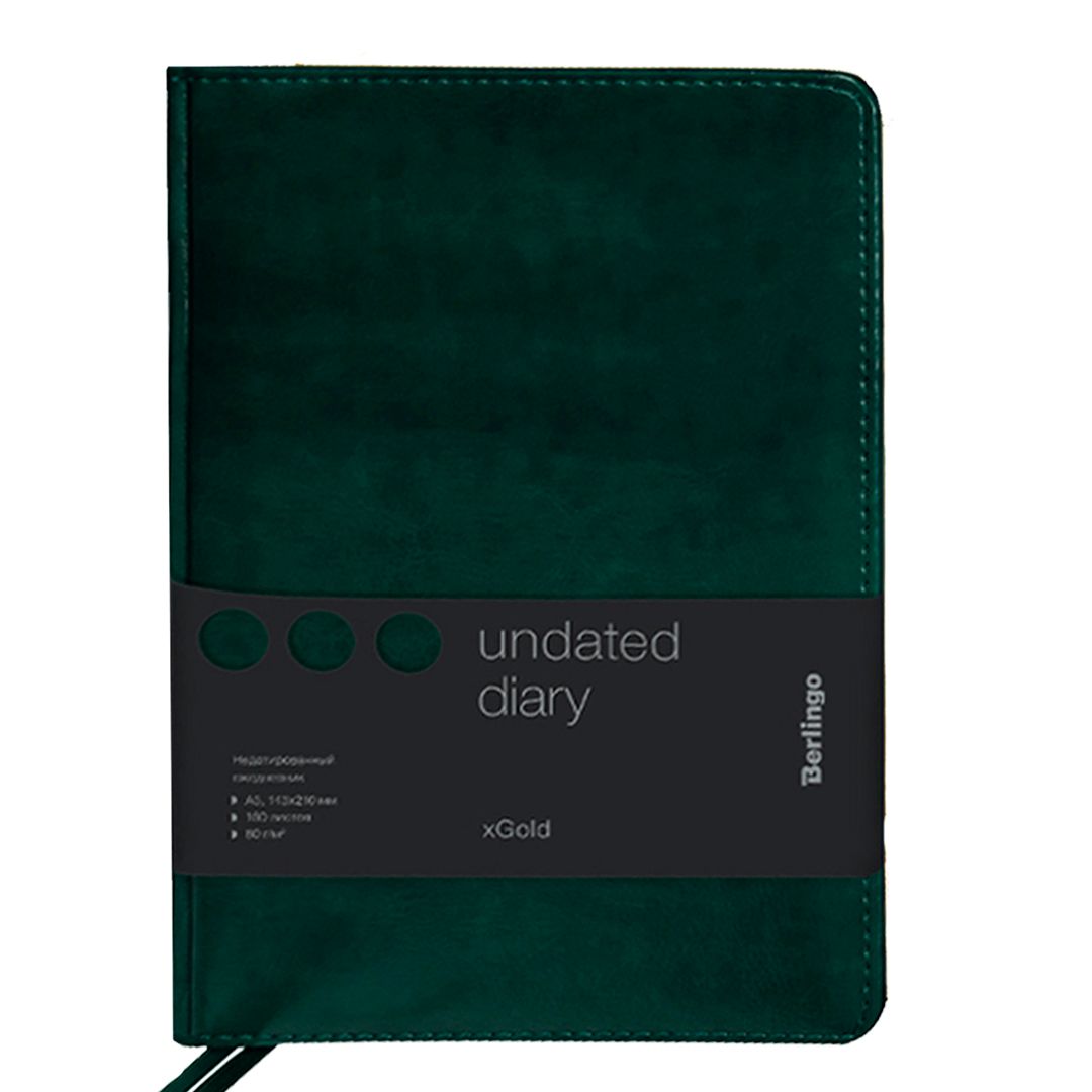 Ежедневник недатированный Berlingo "xGold", А5, 160 л., кожзам, золотой срез, зеленый / Ежедневники недатированные oe.kz Ежедневник недатированный Berlingo "xGold", А5, 160 л., кожзам, золотой срез, зеленый / Ежедневники недатированные