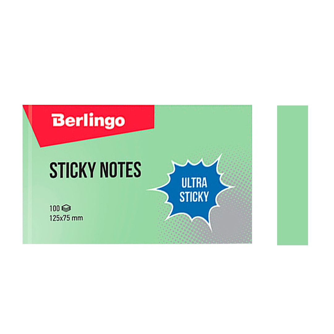 Блок самоклеящийся 125*75 мм, Berlingo "Ultra Sticky", зеленый, 100 листов / Блоки самоклеящиеся №2