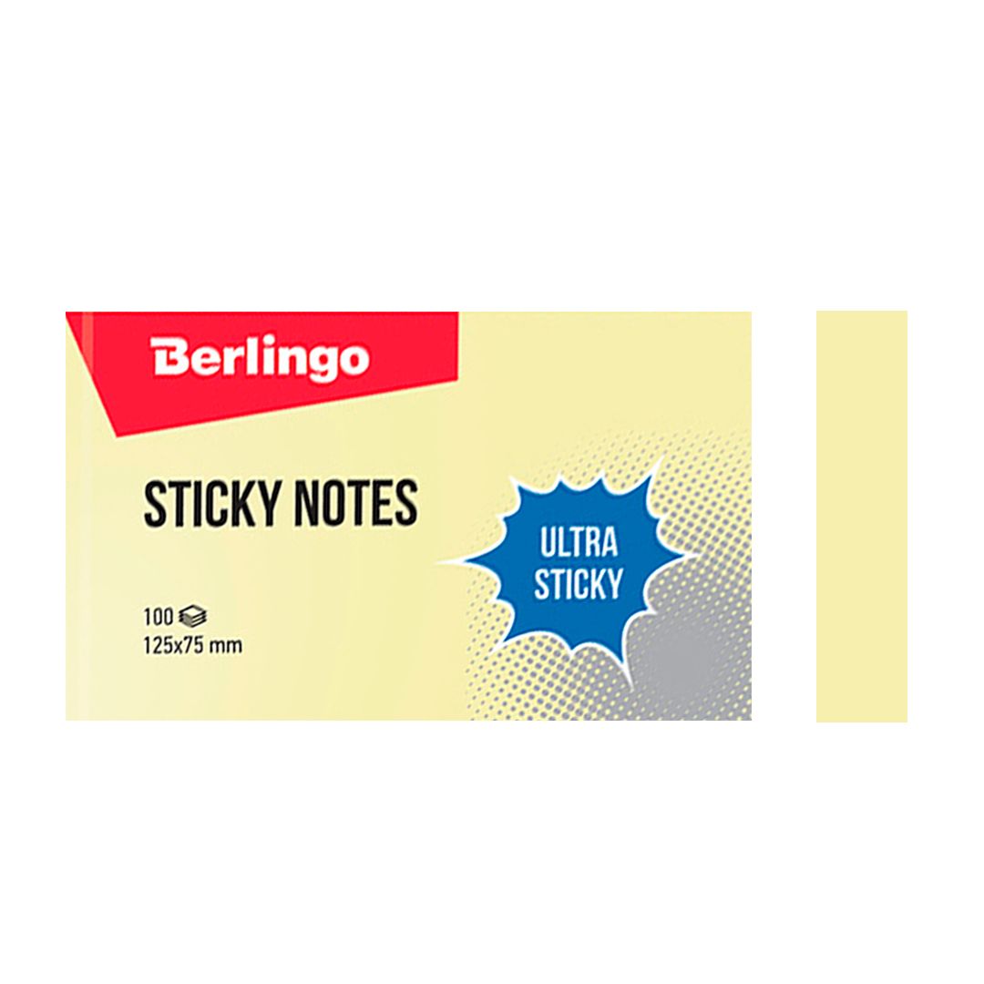 Блок самоклеящийся 125*75 мм, Berlingo "Ultra Sticky", желтый, 100 листов / Блоки самоклеящиеся №3