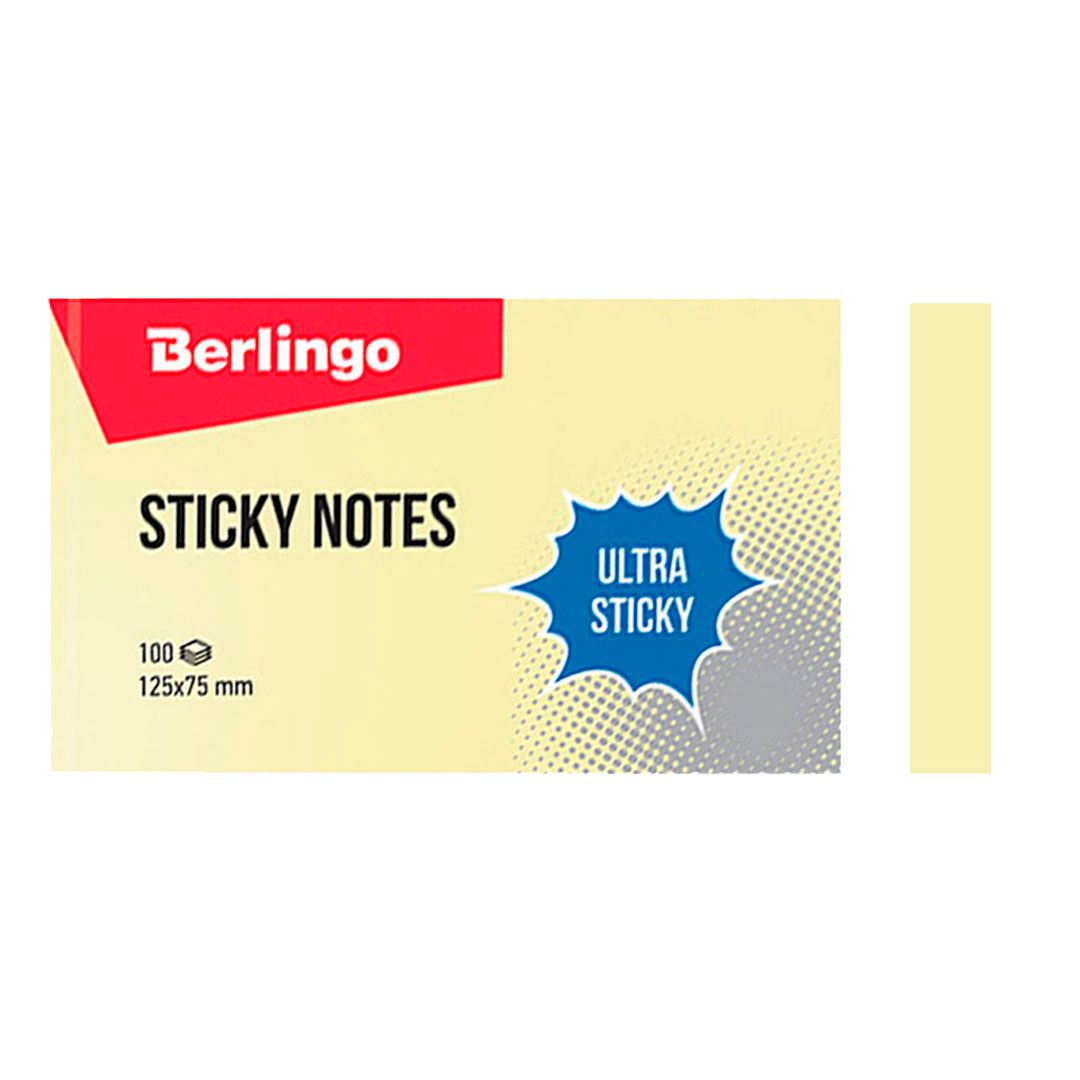 Блок самоклеящийся 125*75 мм, Berlingo "Ultra Sticky", желтый, 100 листов / Блоки самоклеящиеся