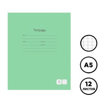 Тетрадь ученическая зеленая ArtSpace, 12 листов, в клетку, бел. 100 % / Тетради школьные