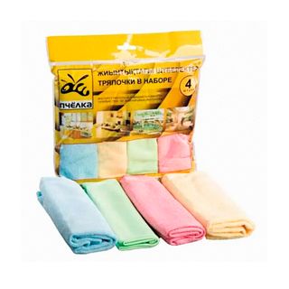 Тряпочки в наборе "Пчелка", размер 35*35 см, в комплекте 4 шт., ассорти / Тұрмыстық майлықтар