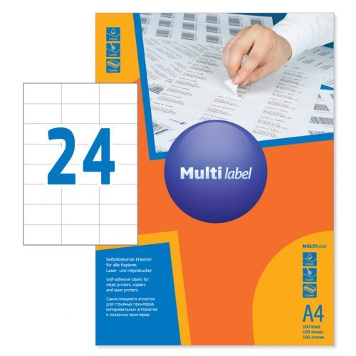Этикетка самоклеящаяся Multilabel, A4, размер 70*37 мм, 24 этикетки, 100 листов / Самоклеящиеся этикетки универсальные