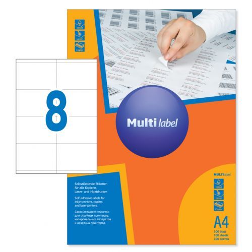 Этикетка самоклеящаяся Multilabel, A4, размер 105*70 мм, 8 этикеток, 100 листов / Самоклеящиеся этикетки универсальные