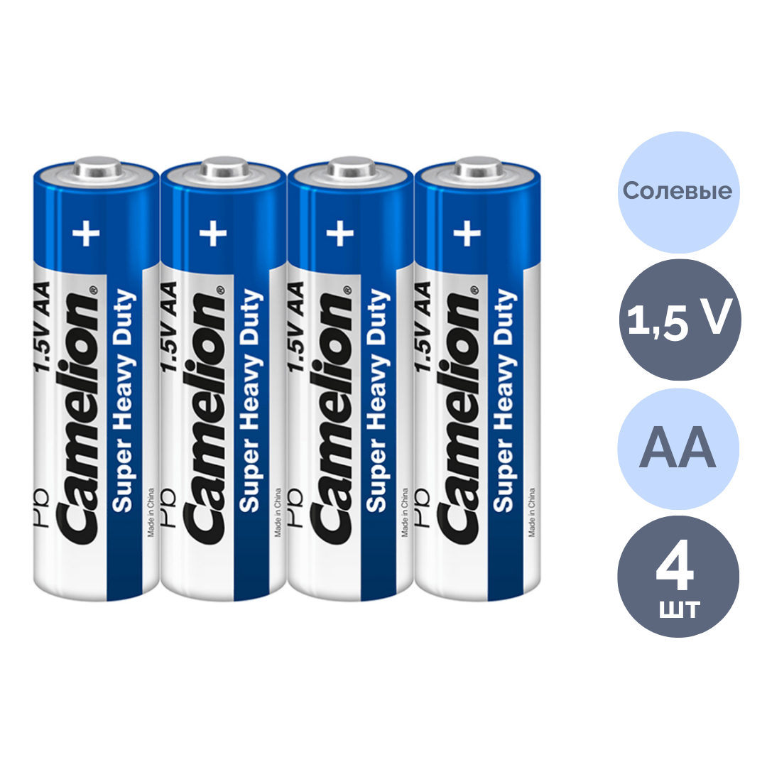 Батарейки Camelion Super Heavy Duty пальчиковые AA R6P-SP4B, 1.5V, 4 шт./уп, в пленке / Батарейки №3 oe.kz Батарейки Camelion Super Heavy Duty пальчиковые AA R6P-SP4B, 1.5V, 4 шт./уп, в пленке / Батарейки №3