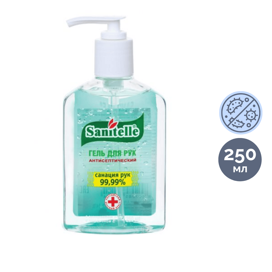 Гель антисептический Sanitelle, витамин Е, алоэ вера, с дозатором, 250 мл / Средства для рук