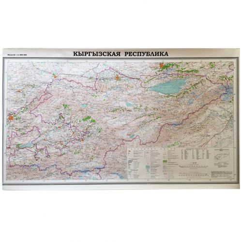 Топографическая карта КР, масштаб 1:1 000 000, 550*1050 мм, на рус яз. / null