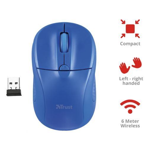 Мышь беспроводная оптическая Trust Primo, 4 кнопки, 1600 dpi, синяя / Мыши беспроводные №5