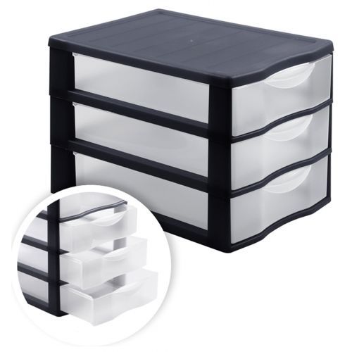 Универсальный бокс Стамм, большой, 3 отделения, черный, лотки прозрачные / Лотки секционные