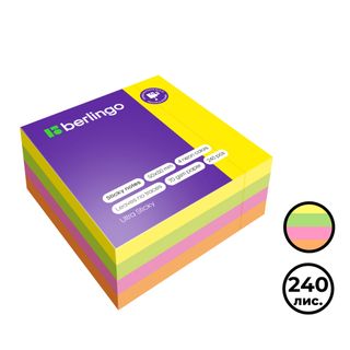 Өздігінен жабысатын блок 50*50 мм, Berlingo "Ultra Sticky", 4 неонды түстер, 240 парақ / Өзі жабысатын блоктар