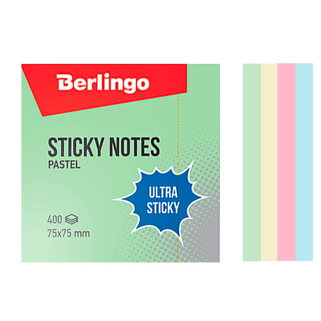 Блок самоклеящийся 75*75 мм, Berlingo "Ultra Sticky", 4 пастельных цвета, 400 листов / Блоки самоклеящиеся №2