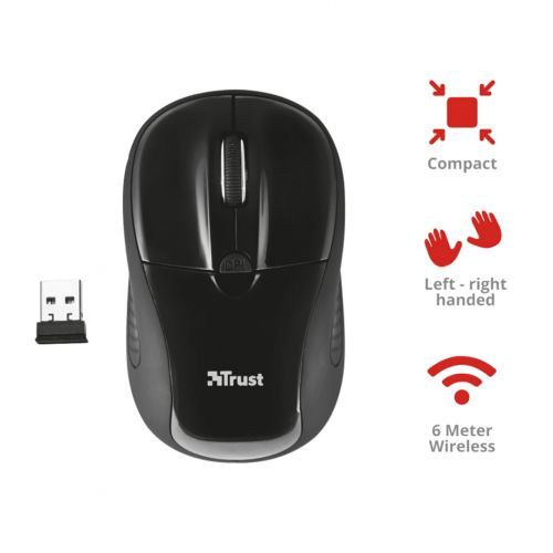 Мышь беспроводная оптическая Trust Primo, 4 кнопки, 1600 dpi, черная / Мыши беспроводные №3