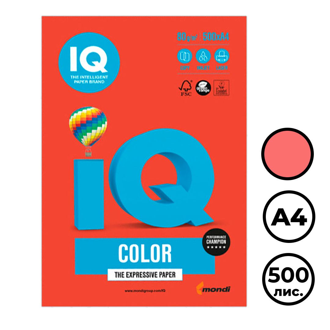 IQ Color Intensive қағазы, А4, 80 г/м2, 500 парақ, маржан қызыл