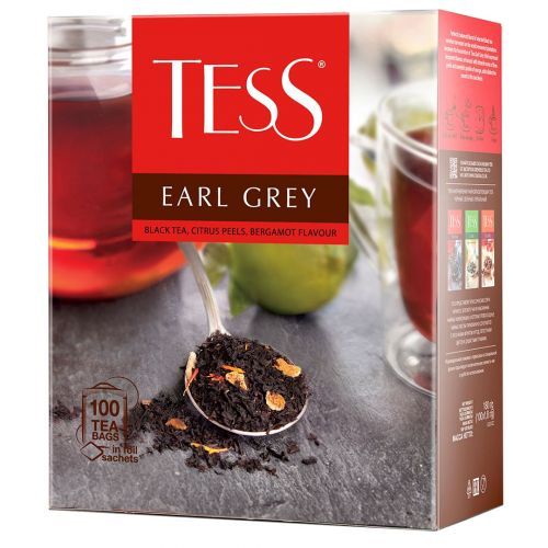 Чай Tess Earl Grey, черный с бергамотом, 100 пакетиков / Чай пакетированный
