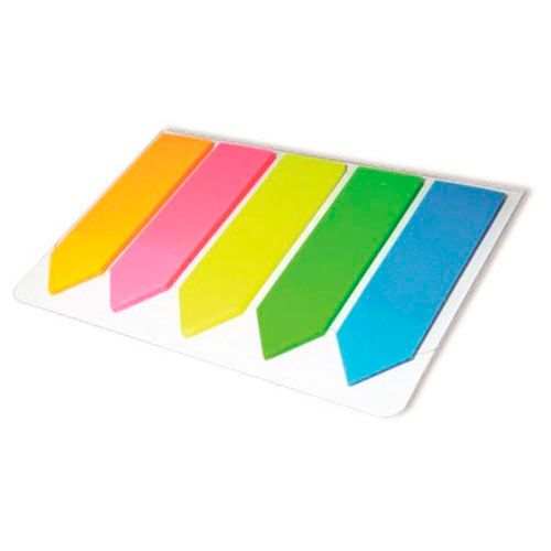 Закладки самоклеящиеся Hatber, пластиковые, 44*12 мм, 5  цветов НЕОН, 100 листов / Закладки самоклеящиеся