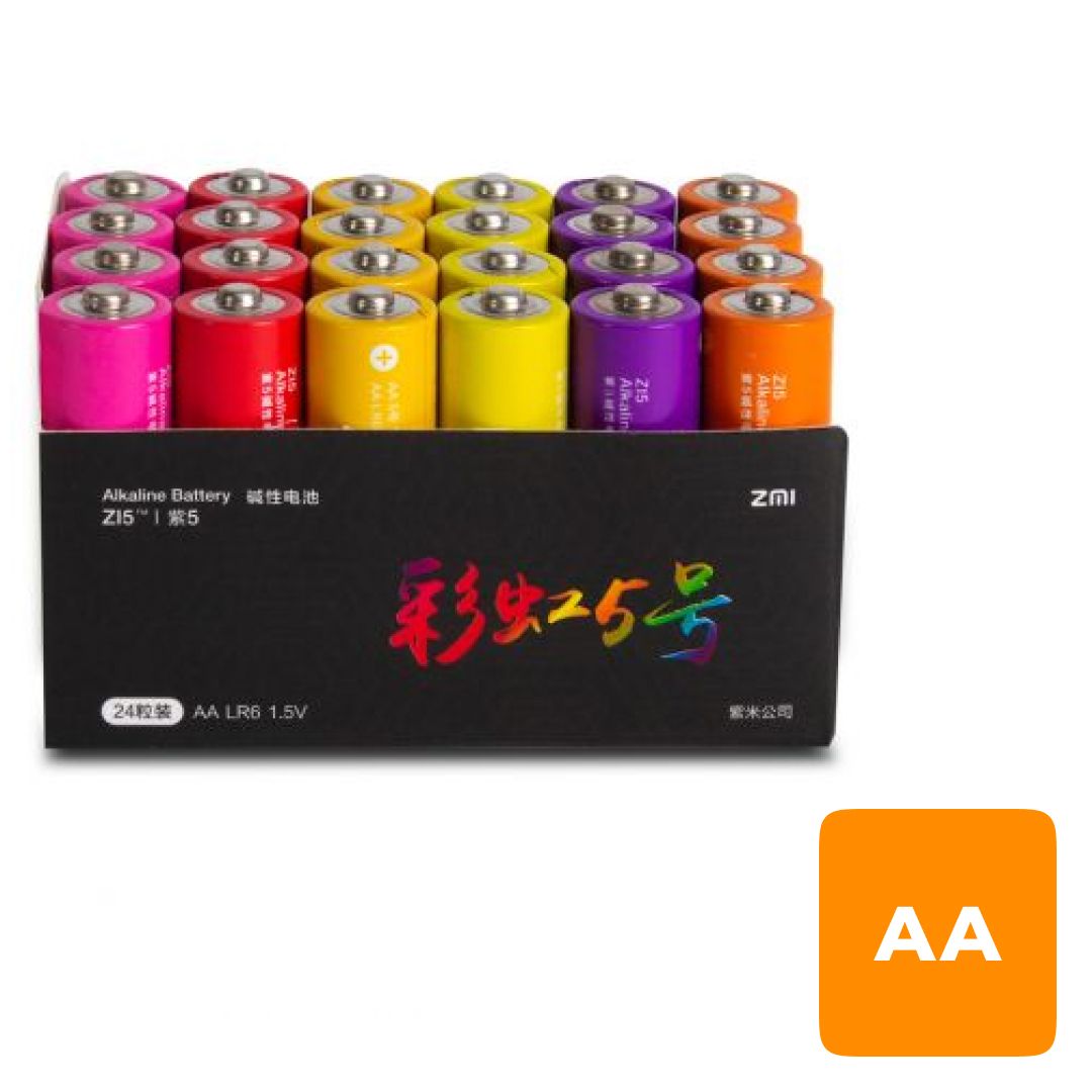 Батарейки Xiaomi ZMI ZI5 Rainbow 5 пальчиковые AA, 1.5V, 24 шт./уп, цена за упаковку / Батарейки