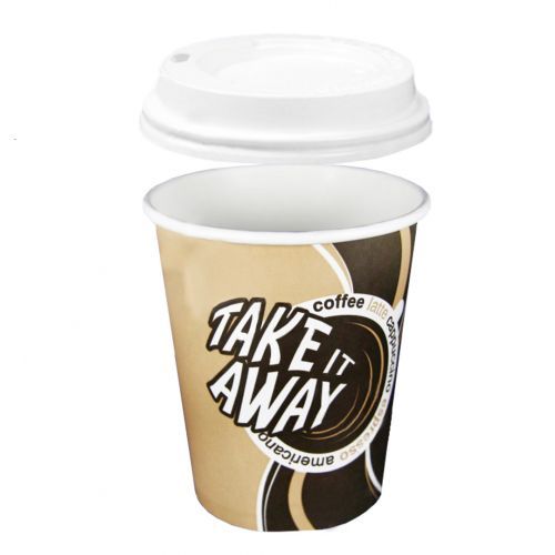 Стакан бумажный одноразовый "Coffee take away" с крышкой, 250 мл, цена за штуку / Посуда одноразовая