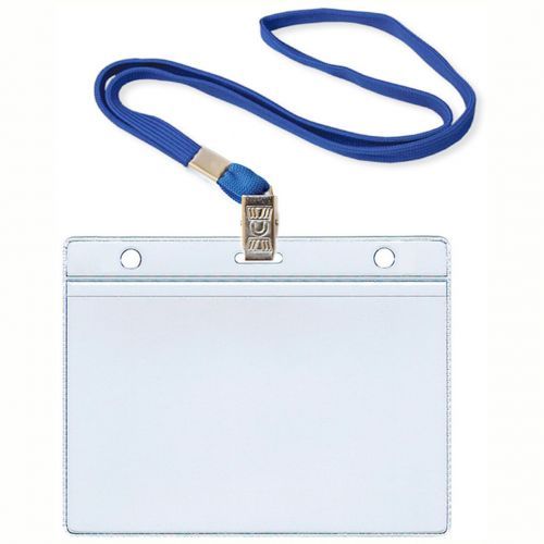 Бейдж горизонтальный ДПС, 120*87 мм, с клипом на шнурке, синий, 10 шт/упак / Бейджи