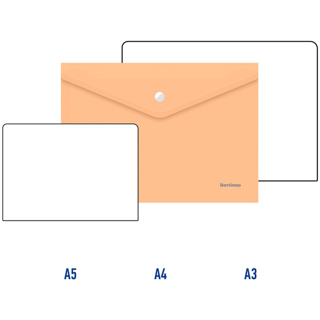 Папка-конверт с кнопкой Berlingo "Starlight", А4, 180 мкм, прозрачная, оранжевая