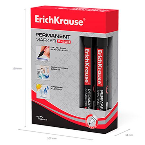 Маркер перманентный Erich Krause P-200, пулевидный наконечник 0,8-2,2 мм, черный, цена за штуку / Маркеры перманентные нестираемые №3