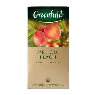 Шай Greenfield Mellow Peach, жасыл шай, 25 қалташа / Қалташалардағы шай