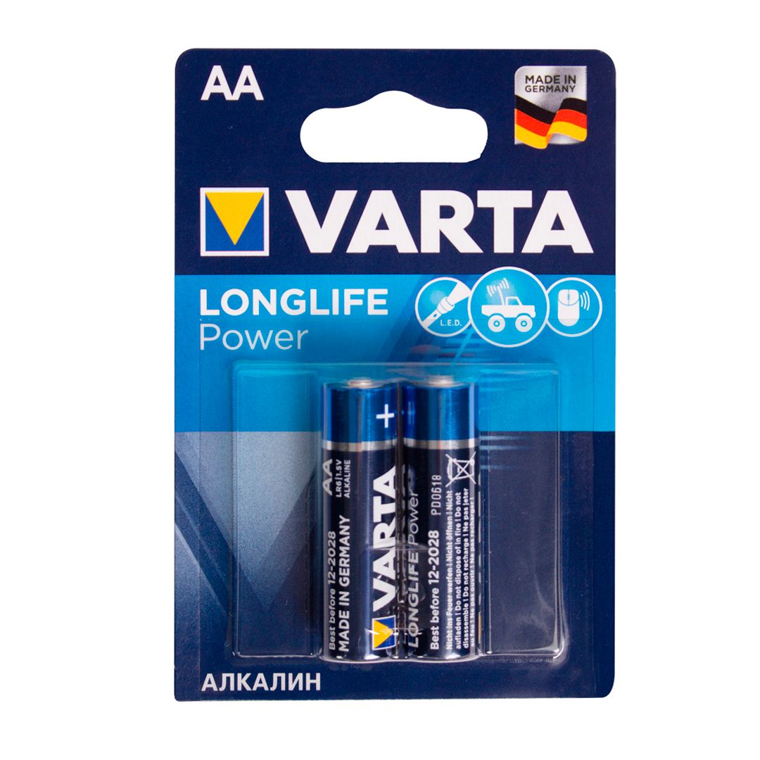 Батарейки Varta LONGLIFE Power Mignon пальчиковые AA LR6, 1.5V, 2 шт./уп, цена за упаковку / Батарейки