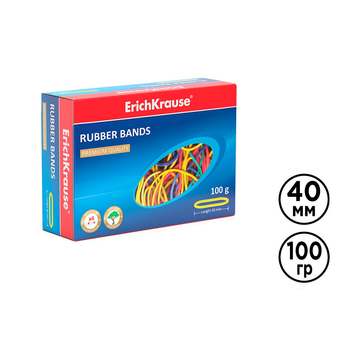 Резинки для денег Erich Krause, 40 мм, 100 гр., ассорти / Резинки для денег