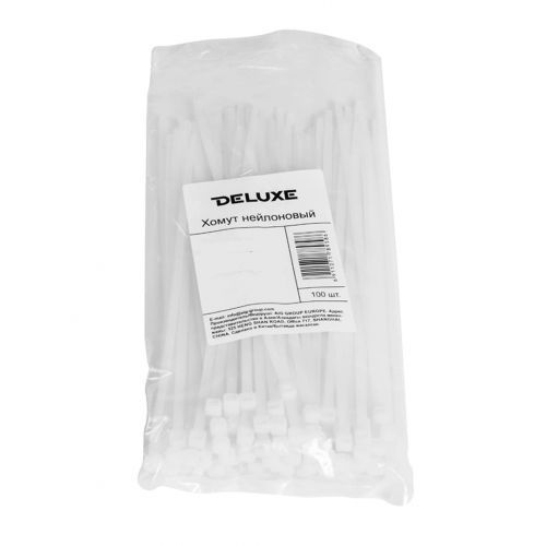 Хомут нейлоновый Deluxe СП 3,6*200 мм (Б), белый, 100 шт в упаковке / Шпагаты №3