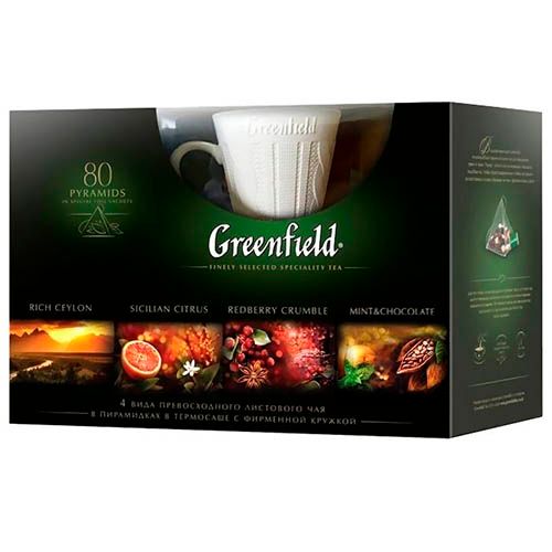 Подарочный набор чая Greenfield "4 вида чая пирамидок + кружка" / Чай пакетированный