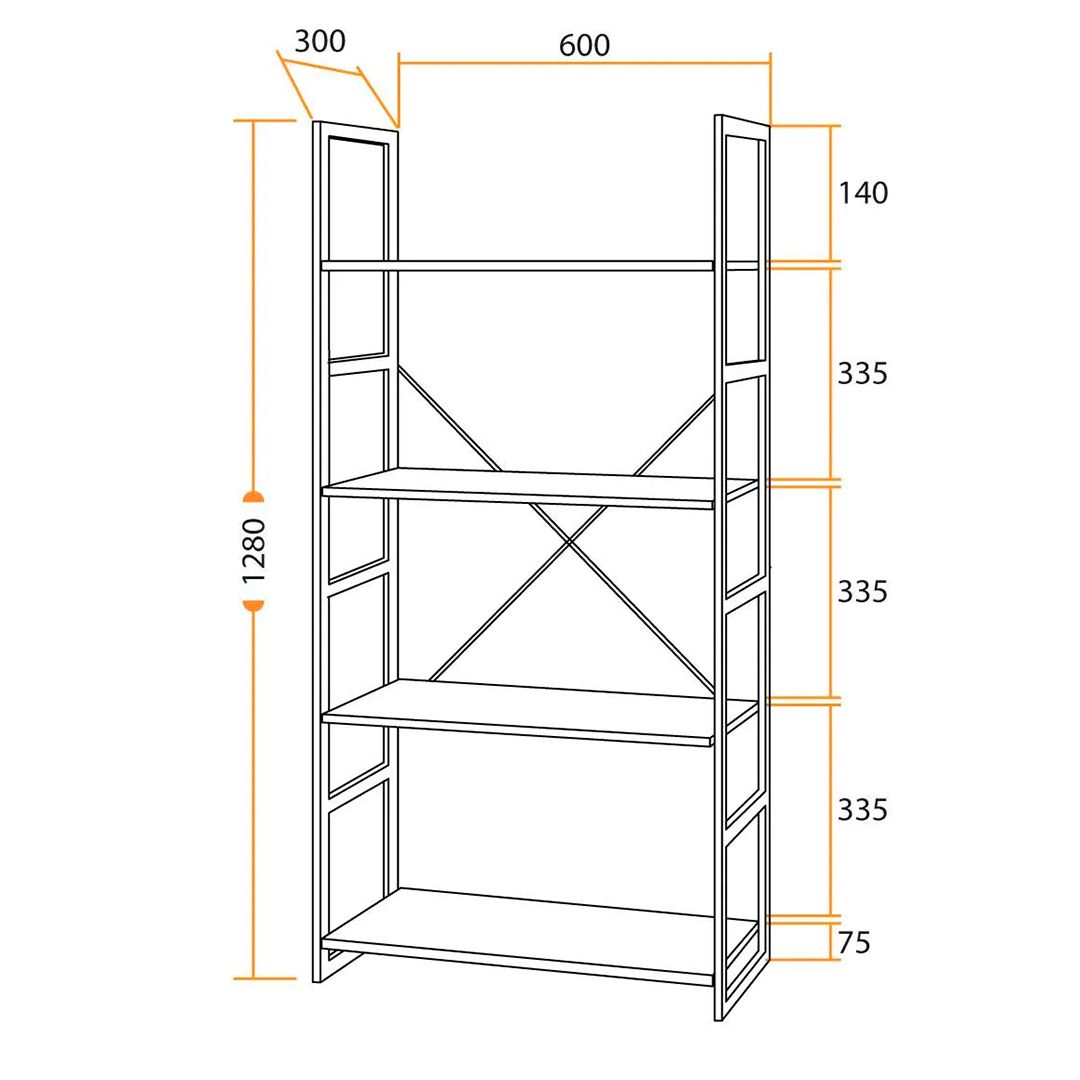 Стеллаж металлический WS-01, 4 полки, 600*1280*300 мм