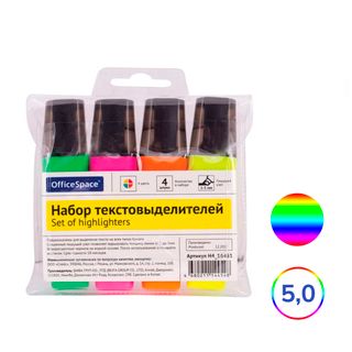 Набор текстмаркеров OfficeSpace, скошенный наконечник 1-5 мм, 4 цвета / Текстовыделители