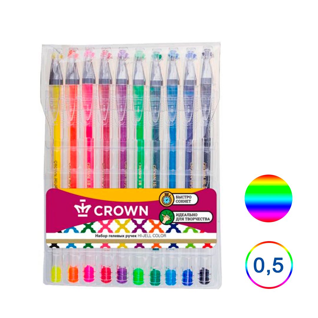 Набор гелевых ручек Crown, 0,5 мм, 10 шт, цветные / Наборы гелевых ручек