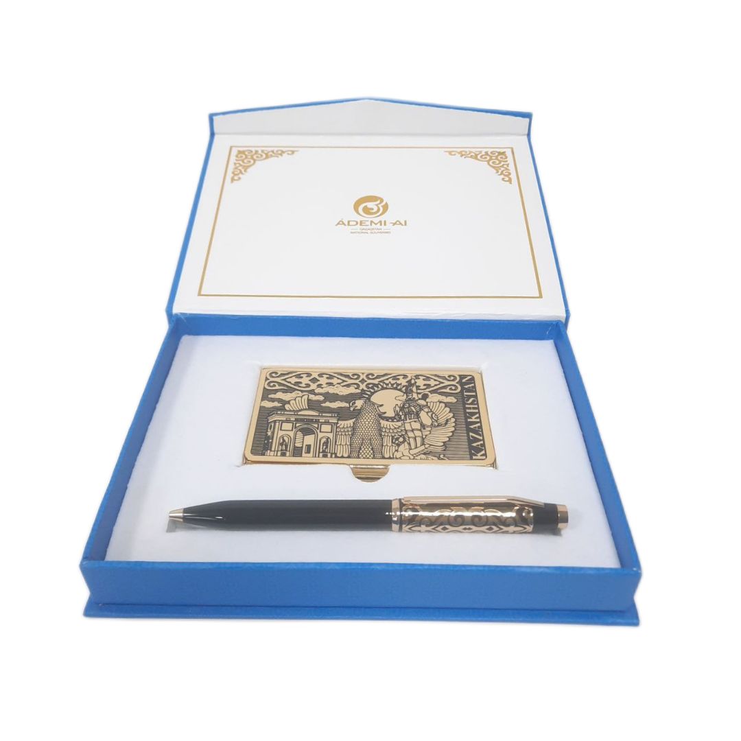 Подарочный набор Адеми Ай "Жаңа Қазақстан", ручка и визитница, металл/позолота/эмаль / Государственные символы №4