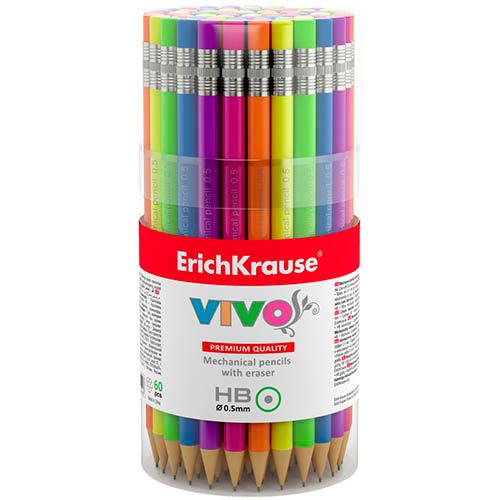 Карандаш механический Erich Krause "Vivo", 0,5 мм, HB, с ластиком, ассорти, цена за штуку / Карандаши механические №2